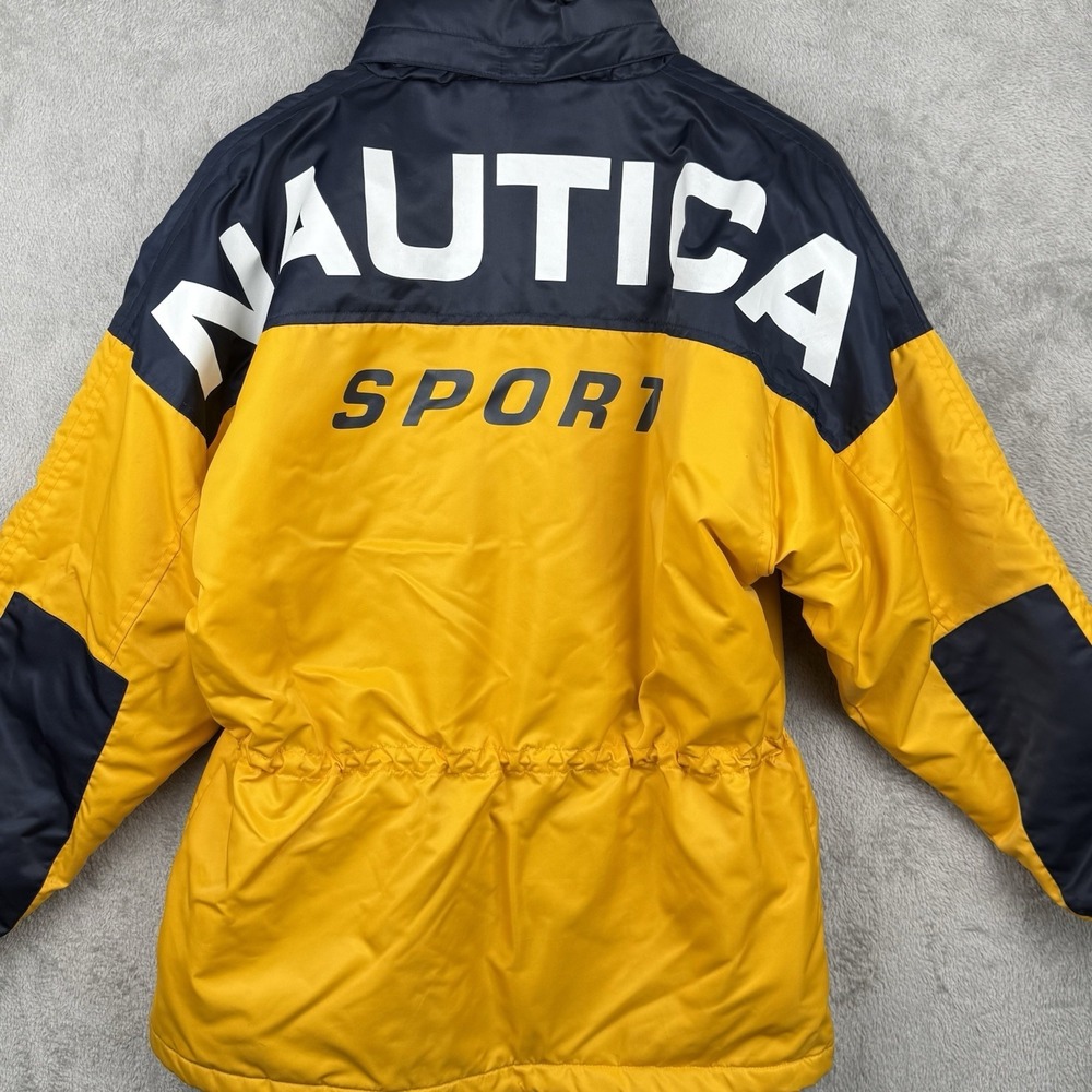 Nautica Sport Puffer Jacket Mens S Vintage 90s Sailing Yellow Navy Gorpcore Coat